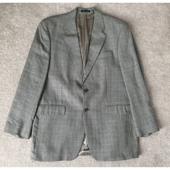 Ralph Lauren Blazer Mens 42L Windowpane Plaid Silk Wool Linen Sport Coat Jacket